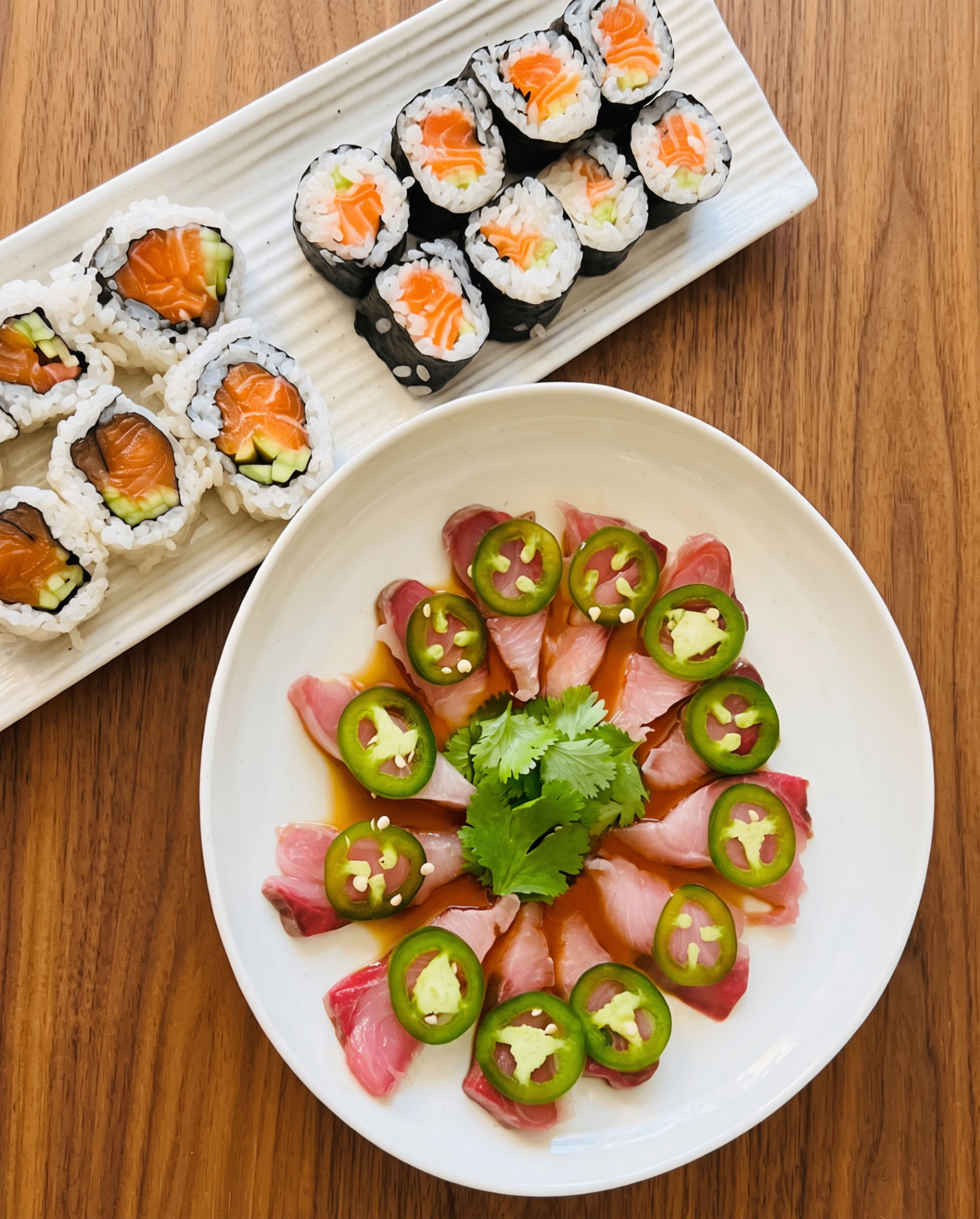 Salmon Maki & Yellowtail-Jalapeño Crudo