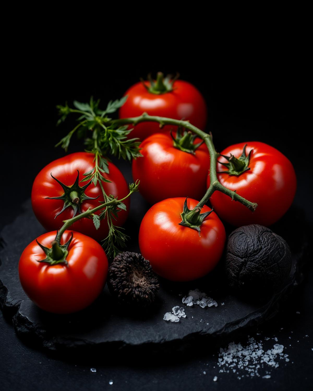 Heirloom tomatoes, herbs, and black truffle